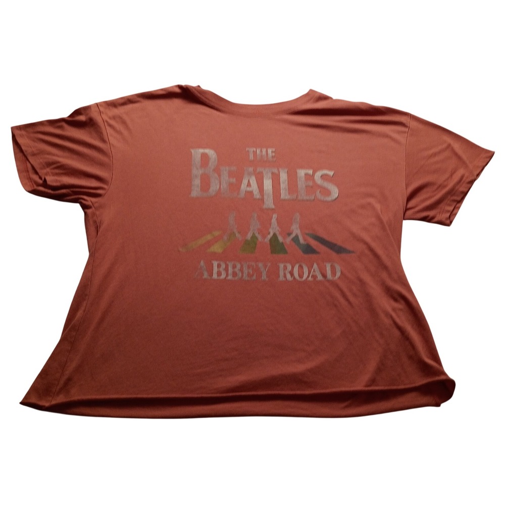 The Beatles Graphic Tee Women's Abbey Road Raw Hem XXL Terracotta Pink Rock Band
